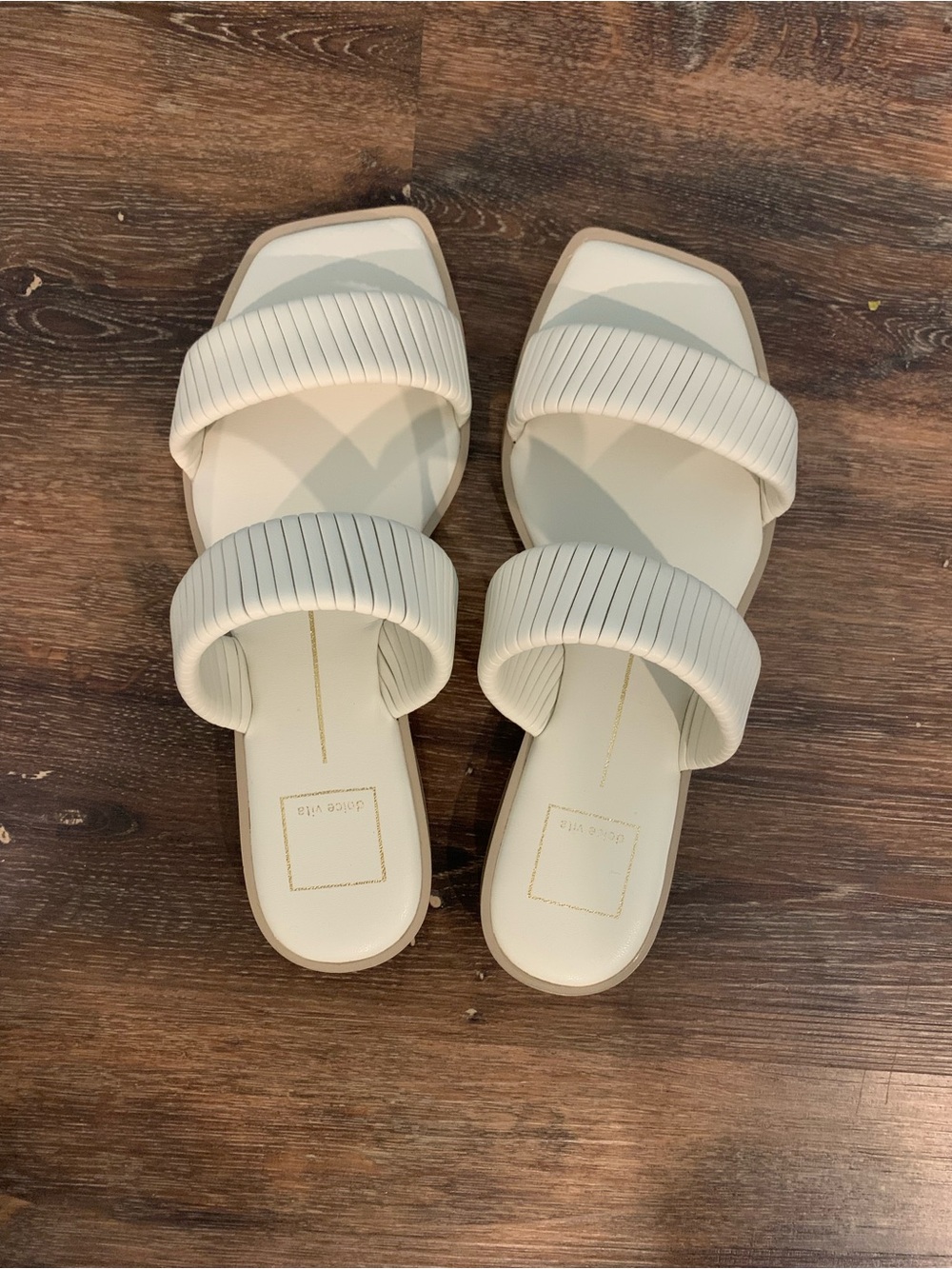 Dolce Vita Off-White Double Strap Ribbed Slide Sandals
